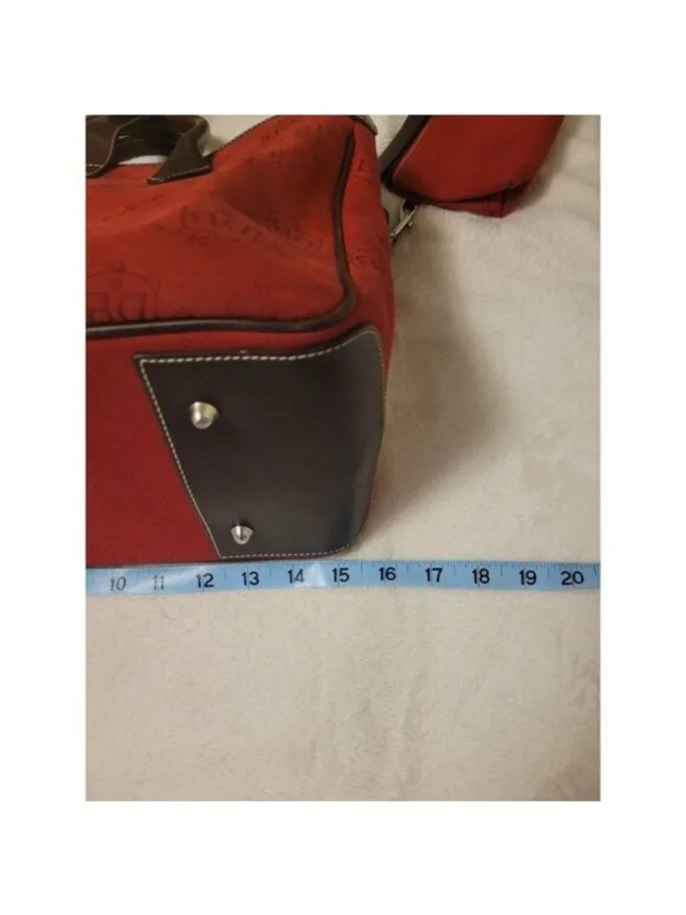 Dooney & Bourke Red Canvas Leather Satchel Tote Bag Matching Pouch Classic Prep